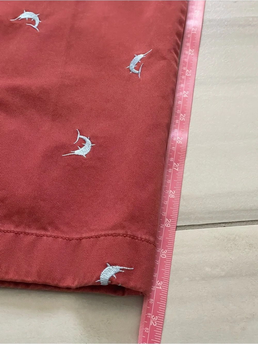 VTG J.Crew Embroidered Swordfish Marlin Chino Pants 34x32 Nantucket Red SP04